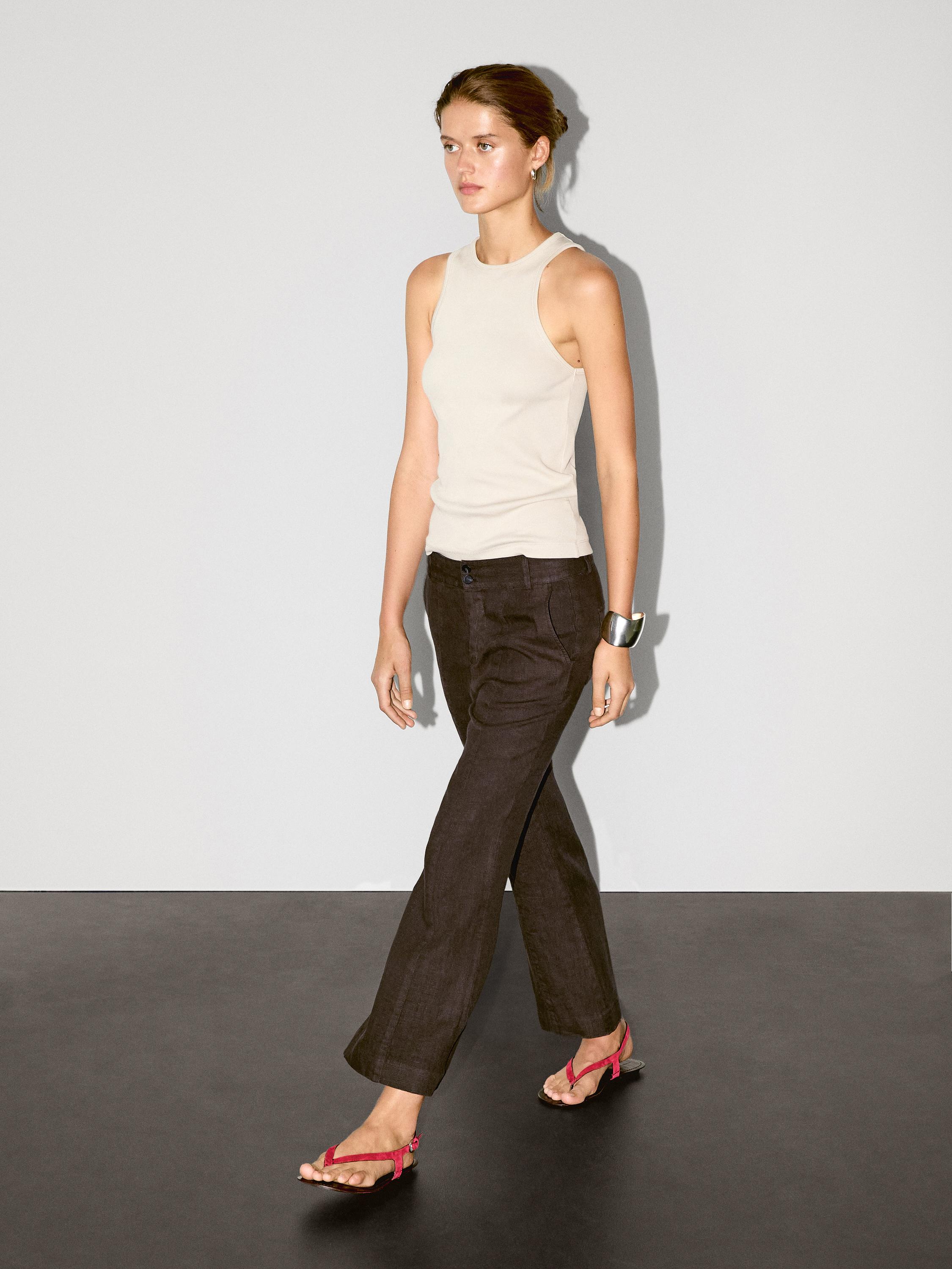 100% linen kick flare fit trousers